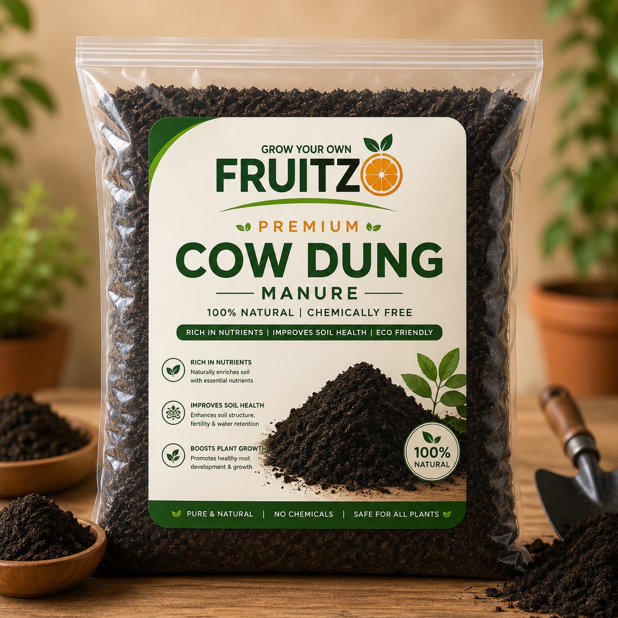 FruitZo Black Gold Cow Manure – Premium Organic Cow Dung Fertilizer for All Plants